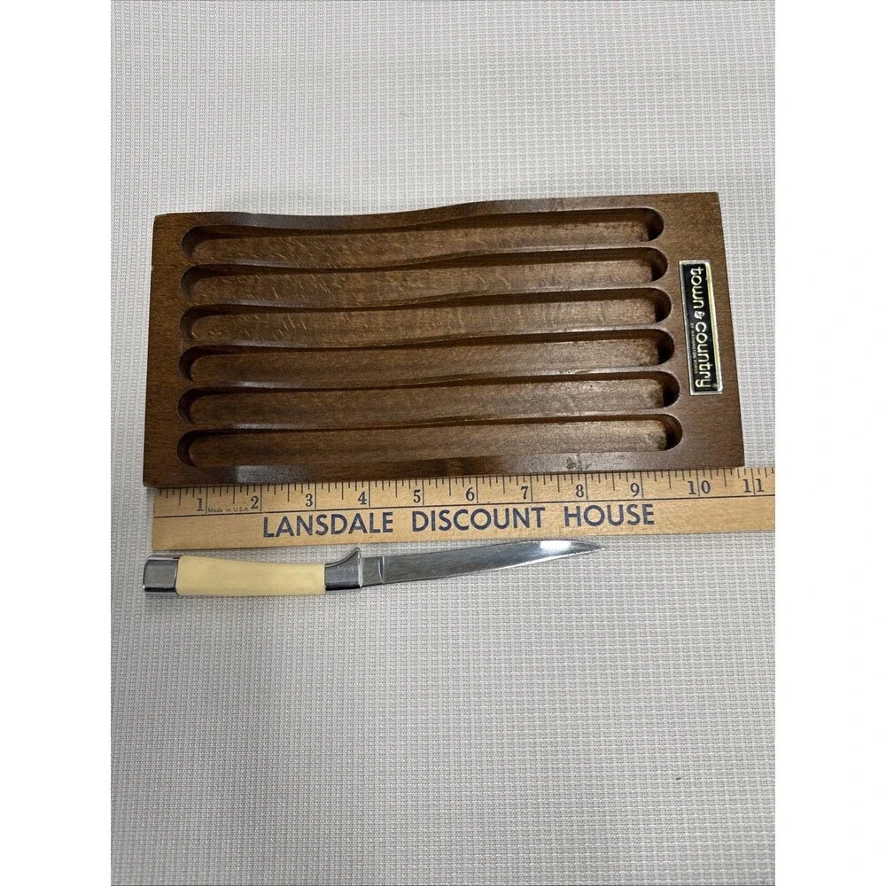 Set of 4 Vintage Briddell Steak Knifes Cream Handle MCM Kitchen w/ knife caddy